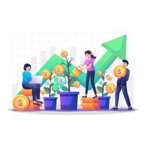 Digital marketing concept image with icons representing advertising, branding, internet, social media, market analysis, content, and product over a leafy green background.